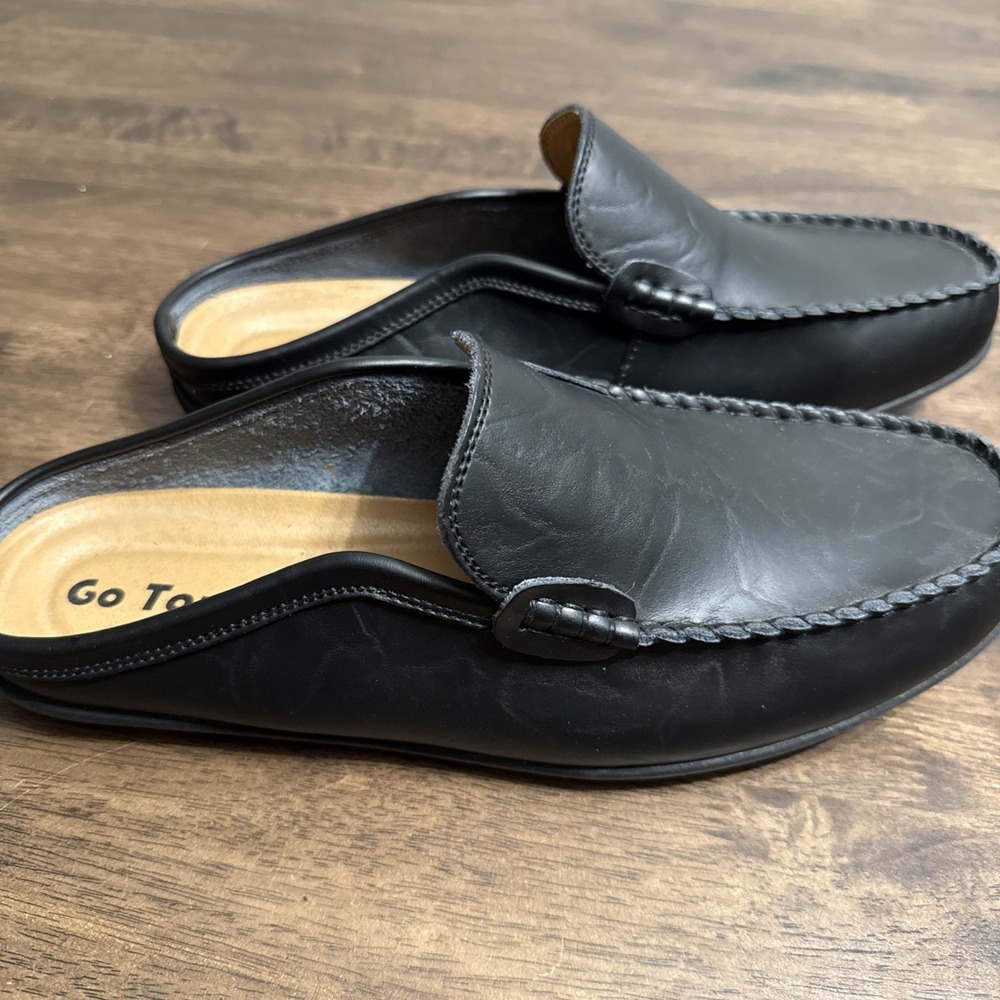 GO TOUR Men's Leather Slip-on Loafer Mule Casual Comfort Walking Shoes 11M Black
